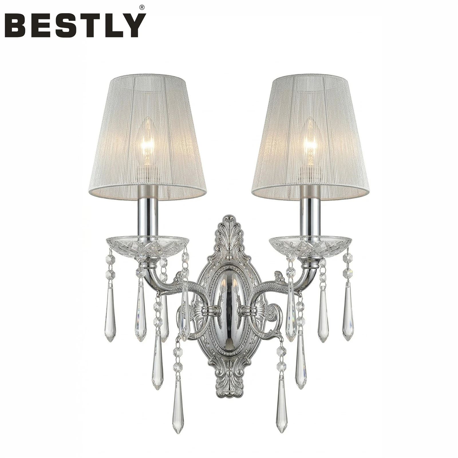 Modern Crystal Wall Lamps Sconces with Shades-2 Lights